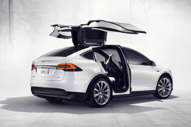2016 Tesla Model X Official Photos Falcon Door Open Rear Three Quarter