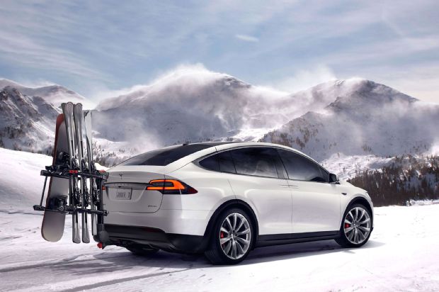 2016 Tesla Model X Official Photos Rear Three Quarter With Accessory Carrier