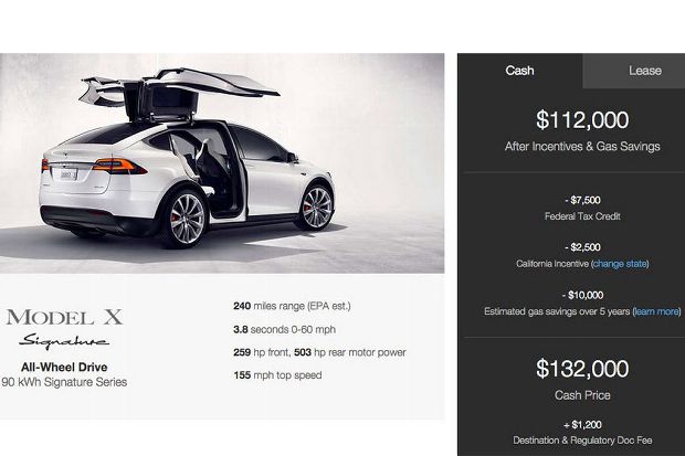 Tesla Model X Configurator Screen Shot
