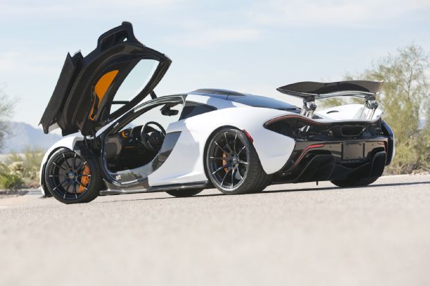 McLaren P1 Bonhams Rear Three Quarters Open Doors