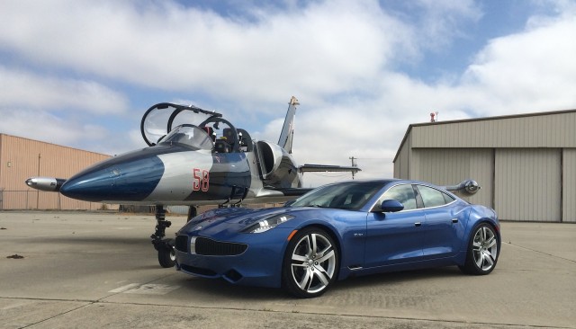 2012 Fisker Karma + Aero L-39 Albatros jet trainer, Hollister Municipal Airport, CA [by Refael Azi]