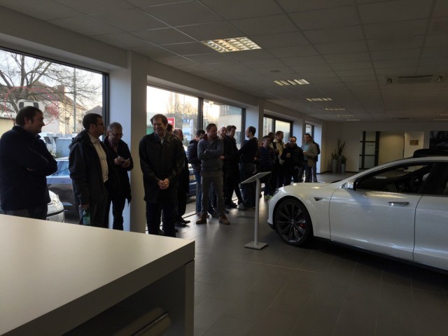 Tesla Model 3 reservations in London about to open  [photo: Gliide electric-car service on Twitter]