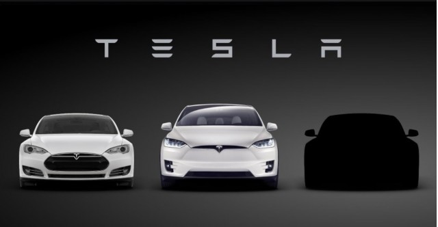 Tesla Model 3 teaser image with Model S and Model X, March 2016