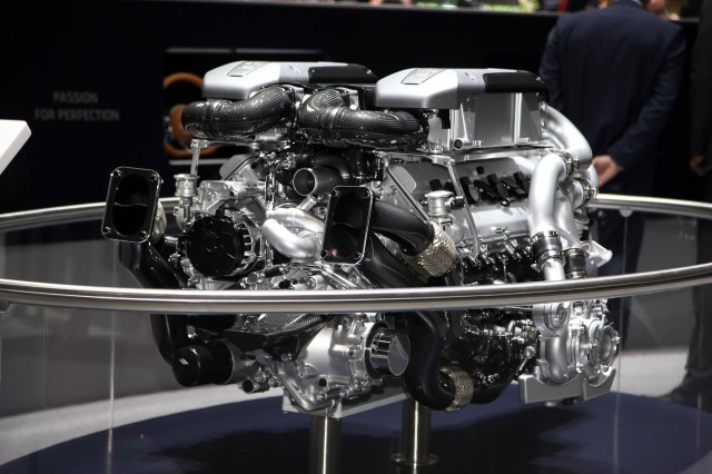 Bugatti Chiron's quad-turbocharged, 8.0-liter W-16 engine
