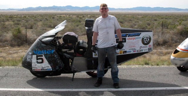 Terry Hershner competing in 2014 Vetter Challenge for motorcycle with lowest energy cost Terry Hershner competing in 2014 Vetter Challenge for motorcycle with lowest energy cost