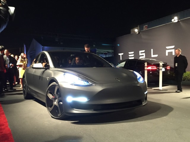 Tesla Model 3 design prototype - reveal event - March 2016 Tesla Model 3 design prototype - reveal event - March 2016