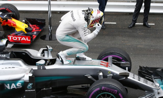 Mercedes AMG's Lewis Hamilton after winning the 2016 Formula One Monaco Grand Prix