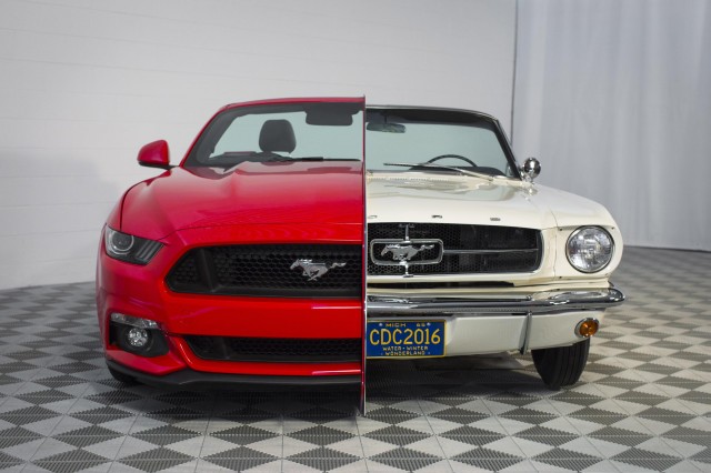 Side-by-side Ford Mustangs at the National Inventors Hall of Fame Museum