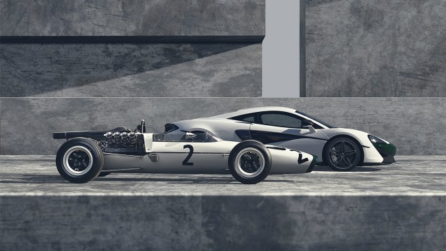 1966 McLaren M2B Formula One car and 2016 McLaren 570S 1966 McLaren M2B Formula One car and 2016 McLaren 570S