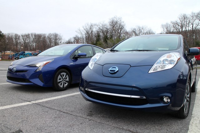 2016 Nissan Leaf SL and 2016 Toyota Prius Three, Hudson Valley, NY, Dec 2015
