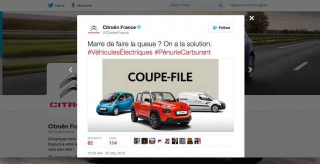 Citroën electric-car advertisement posted on Twitter, May 2016 Citroën electric-car advertisement posted on Twitter, May 2016