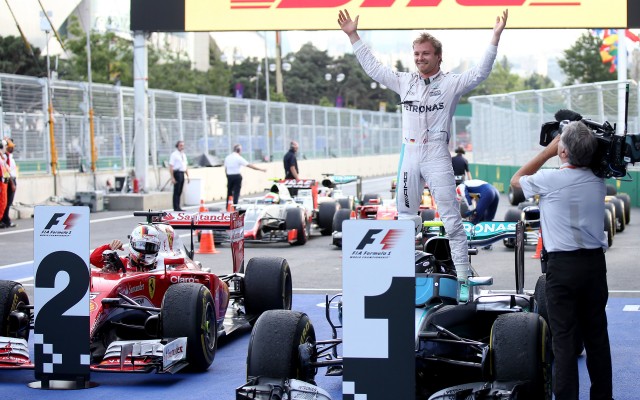 Mercedes AMG’s Nico Rosberg after winning the 2016 Formula One European Grand Prix Mercedes AMG’s Nico Rosberg after winning the 2016 Formula One European Grand Prix