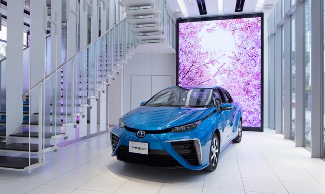 Toyota Mirai showroom and hydrogen fueling station, Tokyo, Japan, May 2015