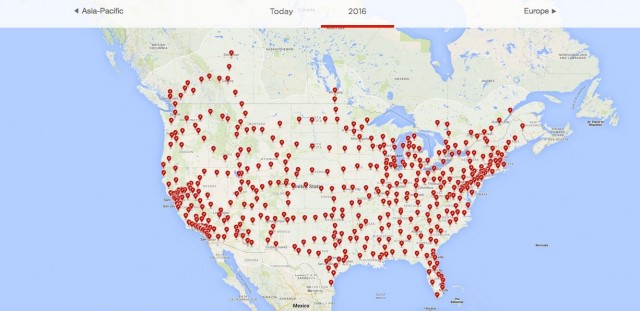 Tesla Motors Supercharger network in the U.S. - projected 2016 installations