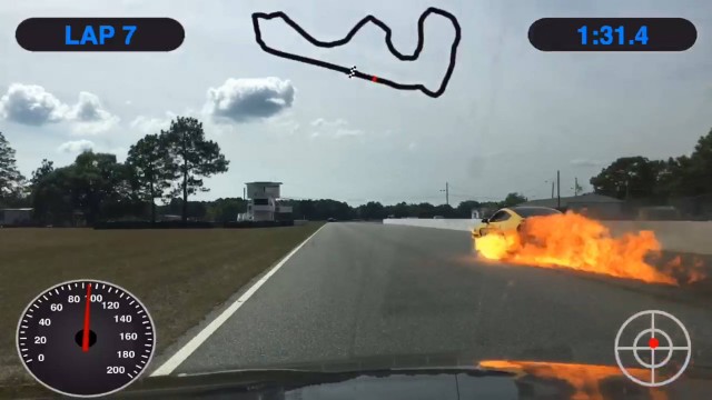 Joe Charles in his 2016 Ford Mustang Shelby GT350 that caught fire during track day