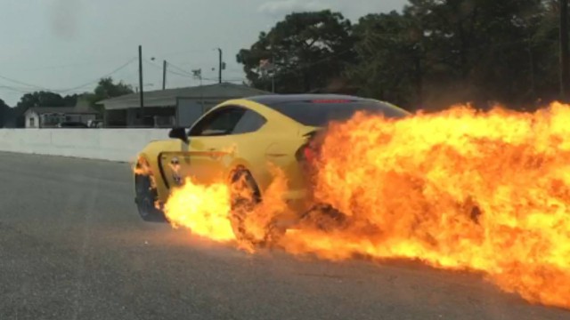 Joe Charles in his 2016 Ford Mustang Shelby GT350 that caught fire during track day