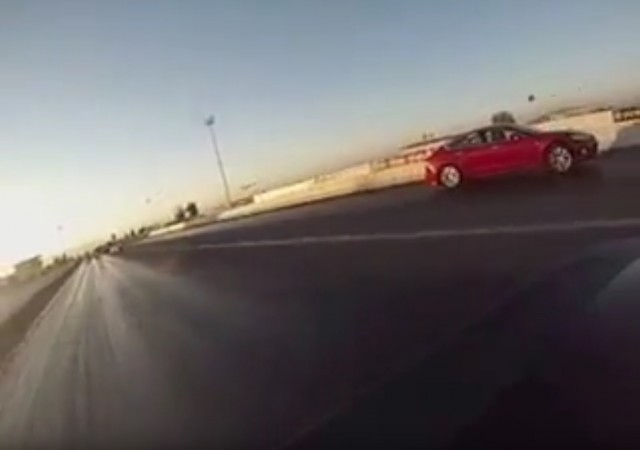 Tesla Model S P90D pulls away from P85D on California drag strip, Oct 2015 [video: Danilo Crudele]