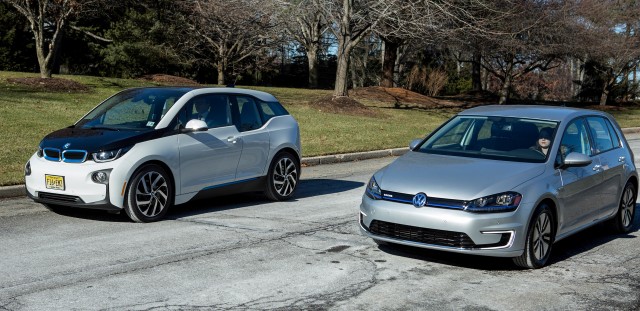BMW i3 and Volkswagen e-Golf electric cars using Combined Charging System (CCS) DC fast charging