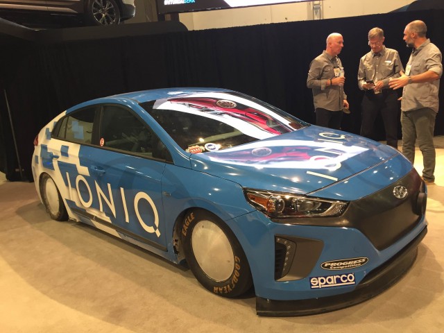 Hyundai Ioniq Hybrid Land Speed Record car, at SEMA 2016