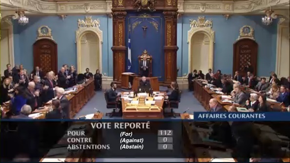 Quebec's ZEV mandate, Bill 104, received unanimous support in its provincial legislature