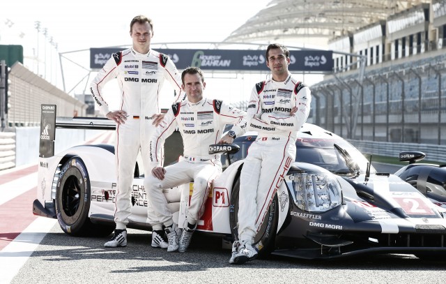 Romain Dumas, Neel Jani and Marc Lieb and the 2016 Porsche 919 Hybrid LMP1 race car