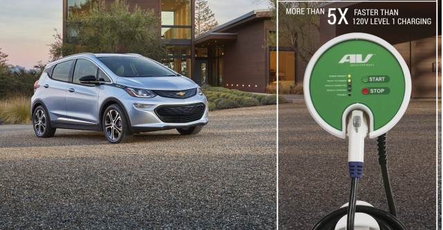 2017 Chevrolet Bolt EV electric car with Aerovironment EVSE-RS charging station