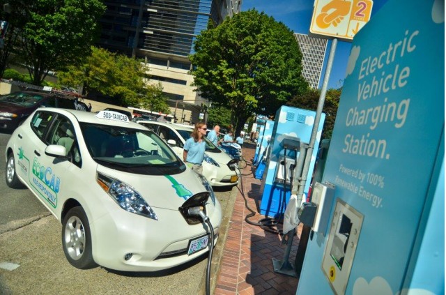 Electric Avenue charging stations in Portland, Oregon [photo: Portland General Electric]
