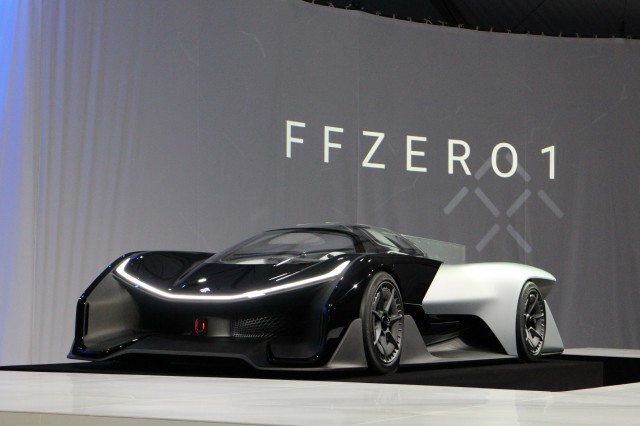 Faraday Future FFZERO1 Concept, unveiled at 2016 Consumer Electronics Show, Las Vegas Faraday Future FFZERO1 Concept, unveiled at 2016 Consumer Electronics Show, Las Vegas