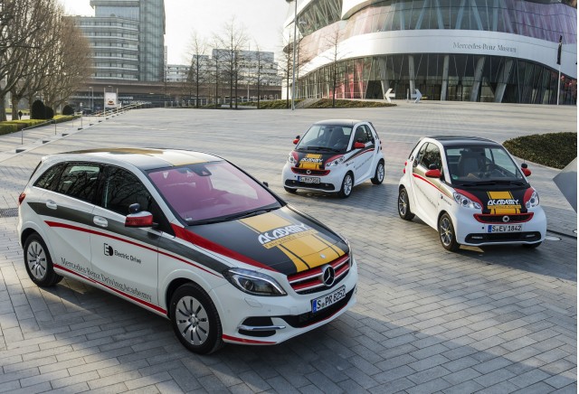Smart Fortwo Electric Drive and Mercedes-Benz B-Class Electric Drive at driving school. Smart Fortwo Electric Drive and Mercedes-Benz B-Class Electric Drive at driving school.