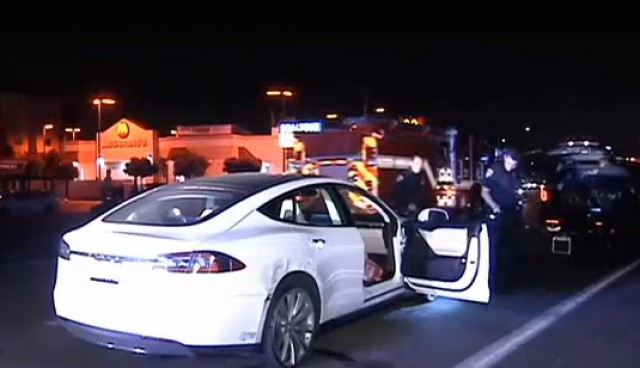 Stolen Tesla Model S recovered using phone app. Image courtesy of CBS8.