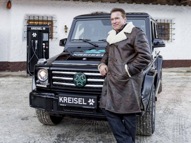 Arnold Schwarzenegger with Kreisel Mercedes-Benz G-Class electric conversion