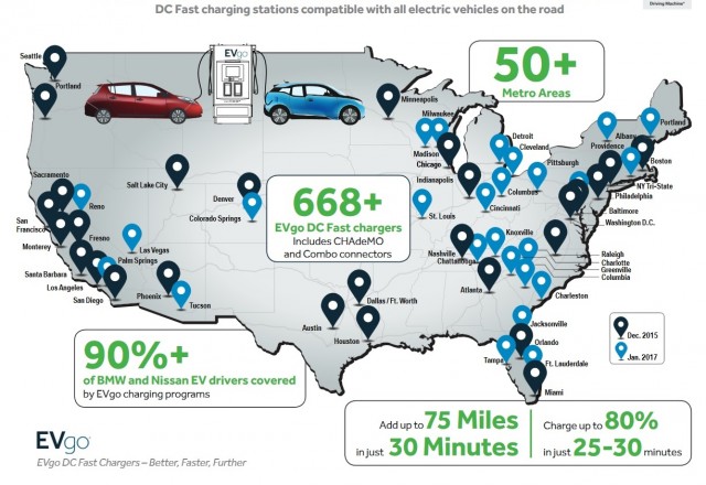 EVgo electric-car fast-charging stations installed by Dec 2015 (light blue) and Jan 2017 (dark blue)