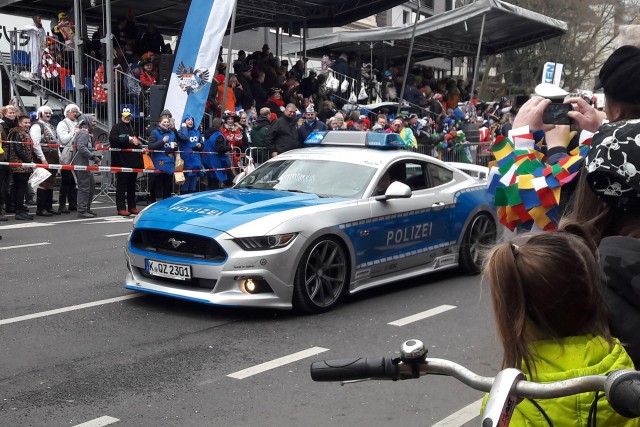 Tune it! Safe! 2017 Ford Mustang GT police car at 2017 Cologne Carnival parade