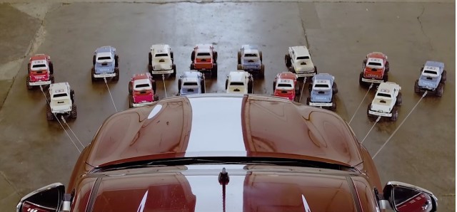 Tamiya R/C trucks pull Toyota Hilux