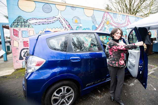 Honda Fit EV at launch, Northeast Portland community electric car sharing program  [PhotosByKim LLC]