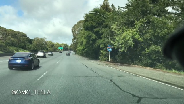 Tesla Model 3 test car, Los Altos, CA, Apr 8, 2017 [clip from YouTube video by OMG_Tesla} Tesla Model 3 test car, Los Altos, CA, Apr 8, 2017 [clip from YouTube video by OMG_Tesla}