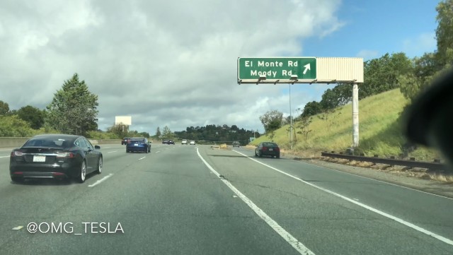 Tesla Model 3 test car, Los Altos, CA, Apr 8, 2017 [clip from YouTube video by OMG_Tesla} Tesla Model 3 test car, Los Altos, CA, Apr 8, 2017 [clip from YouTube video by OMG_Tesla}