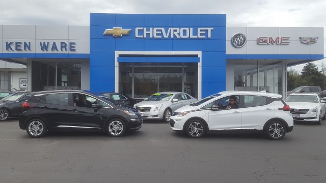 2017 Chevrolet Bolt EV electric cars outside dealership    [photo: Patrick Reid]