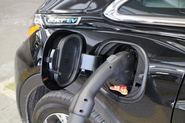 2017 Chevrolet Bolt EV electric car at EVgo fast-charging station, Newport Centre, Jersey City, NJ