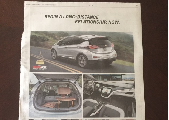 2017 Chevrolet Bolt EV newspaper ad, The Washington Post, June 16, 2017