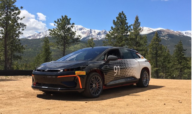 Faraday Future FF 91 during testing for 2017 Pikes Peak International Hill Climb Faraday Future FF 91 during testing for 2017 Pikes Peak International Hill Climb