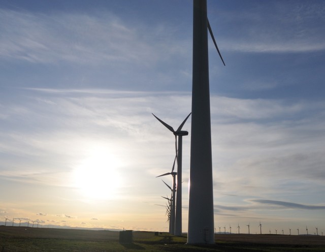 Wind farm outside Fort MacLeod, Alberta, Canada [photographer: Joel Bennett]