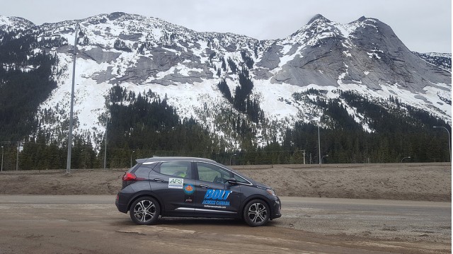 2017 Chevrolet Bolt EV electric car on Coquilhalla Highway, BC, Canada, May 2017 [Boyd/Hetherington]