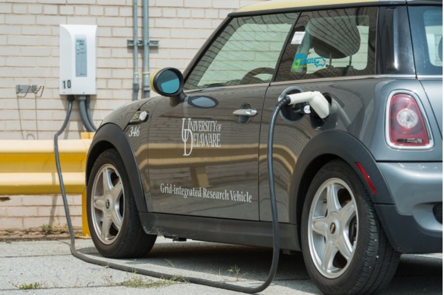 MINI E electric car used in vehicle-to-grid test. Photo by University of Delaware/Evan Krape