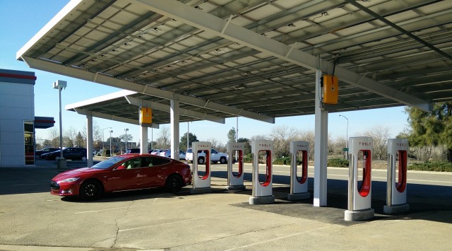 Tesla Supercharger site in Rocklin, California, before expansion [photo: George Parrott]