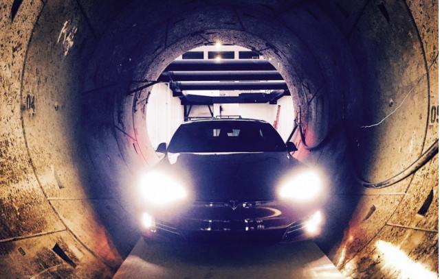Tesla Model S inside The Boring Company tunnel