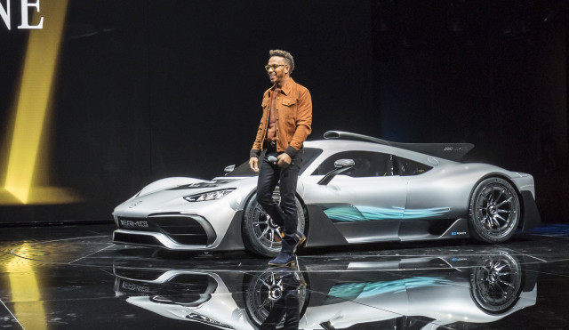 Lewis Hamilton introduces the Mercedes-AMG Project One at the 2017 Frankfurt Motor Show