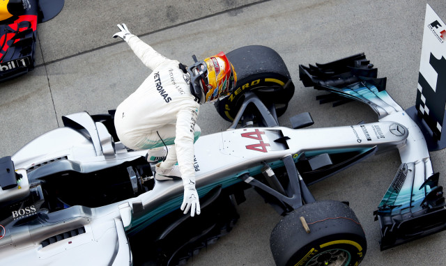 Mercedes-AMG’s Lewis Hamilton after winning the 2017 Formula 1 Japanese Grand Prix