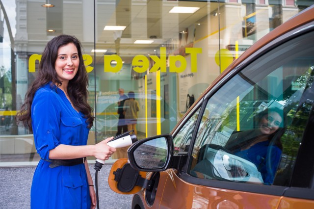 Chevrolet Bolt EV being charged outside Go Forth electric-car showroom, Portland   [photo: Forth]