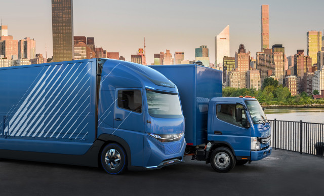E-Fuso Vision One concept and Fuso eCanter electric trucks